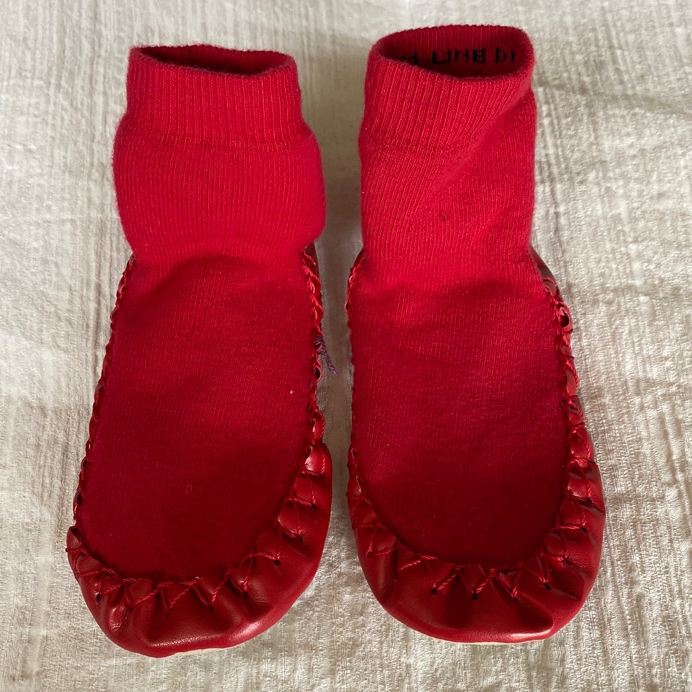 Hanna Andersson pink Leather Moccasins Slipper Socks Size 10-12